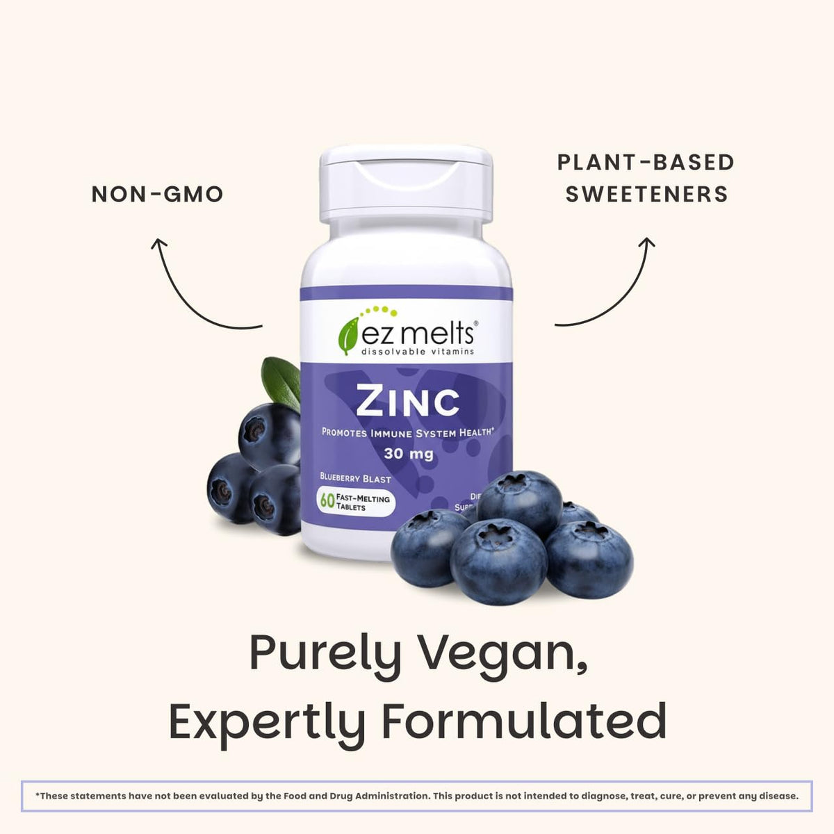 EZ Melts Zinc - Supplement for Immune, Digestive & Skin Health Support - Non-GMO, Vegan & Gluten-Free - Blueberry Blast - FENGGESTORE20