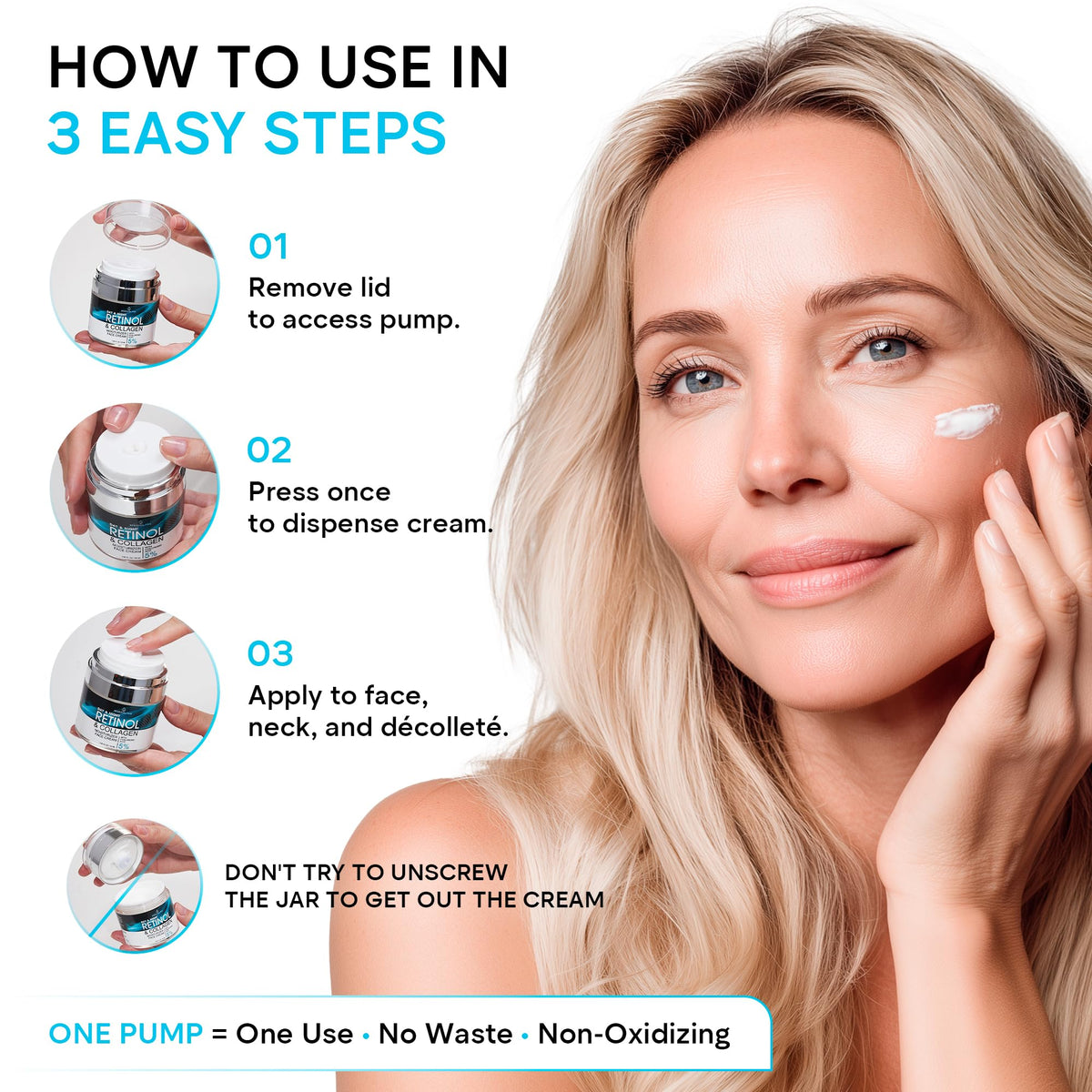 Face Moisturizer Retinol Cream, Anti Aging Neck Firming Cream, Collagen Day & Night Face Cream with Hyaluronic Acid for Women & Men, 1.85 Fl Oz - FENGGESTORE20