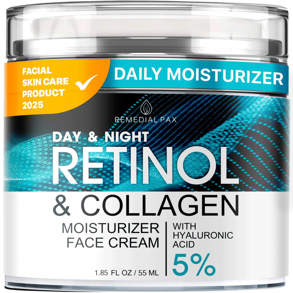 Face Moisturizer Retinol Cream, Anti Aging Neck Firming Cream, Collagen Day & Night Face Cream with Hyaluronic Acid for Women & Men, 1.85 Fl Oz - FENGGESTORE20