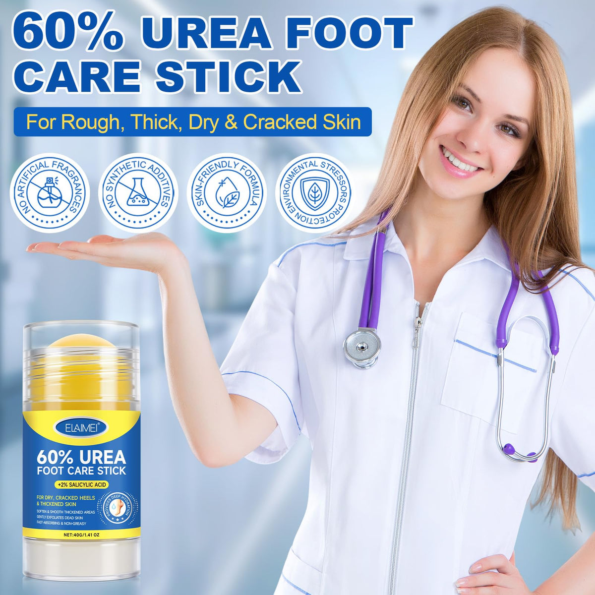 FANSHI 2 PCS Urea Stick 60% High Potency, Foot Care Urea Stick for Deeply Moisturizing & Fast Absorbing, Exfoliation for Dry Cracked Heels & Thickened Skin - FENGGESTORE20