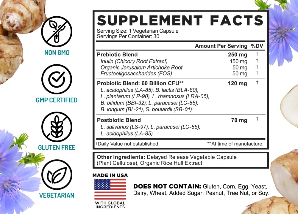 FarmHaven 60 Billion CFU Probiotic - 8 Probiotic Strains - Prebiotics & Postbiotics - Supports Digestive & Immune Health - Delayed Release - Shelf Stable - Non-GMO, Gluten Free - 30 Caps - FENGGESTORE20