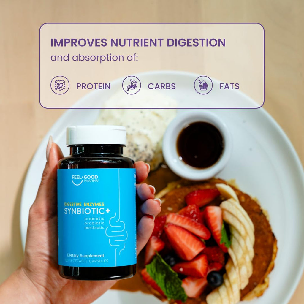 Feel Good Digestive Enzymes 4-in-1 Synbiotic+ – with Prebiotics, Probiotics & Postbiotics – Gut Health, Digestion & Bloating Relief - FENGGESTORE20