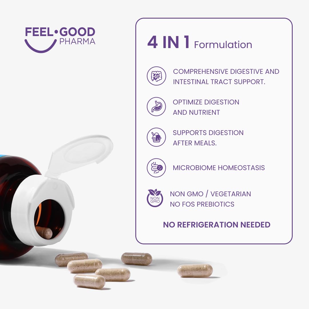 Feel Good Digestive Enzymes 4-in-1 Synbiotic+ – with Prebiotics, Probiotics & Postbiotics – Gut Health, Digestion & Bloating Relief - FENGGESTORE20
