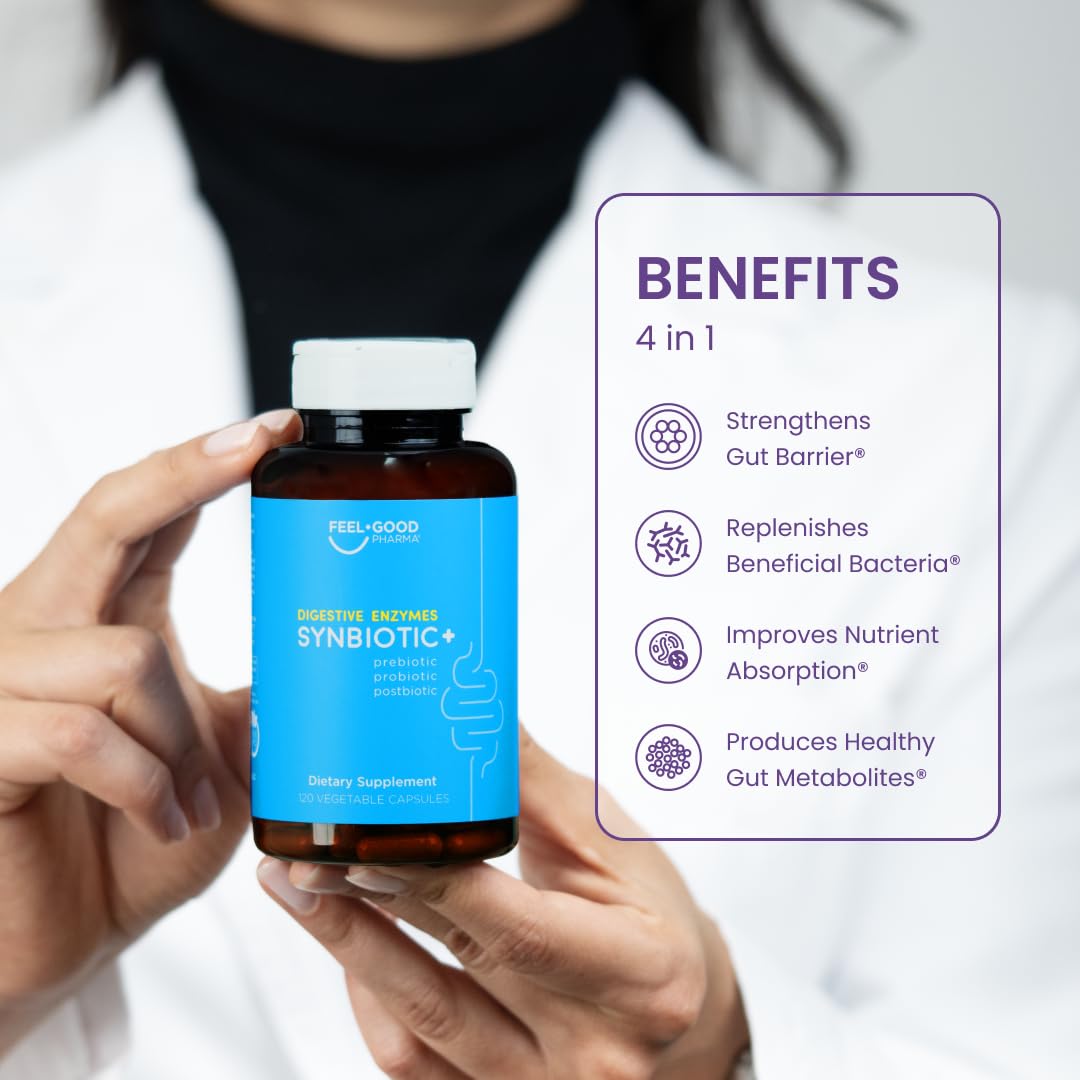 Feel Good Digestive Enzymes 4-in-1 Synbiotic+ – with Prebiotics, Probiotics & Postbiotics – Gut Health, Digestion & Bloating Relief - FENGGESTORE20