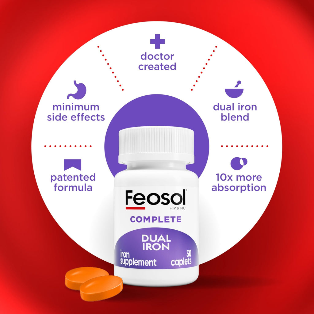 Feosol Complete Iron Supplement Caplets, Bifera Iron for High Absorption, Heme and Non-Heme Dual Action Minimizes Side Effects, 1 Per Day - FENGGESTORE20