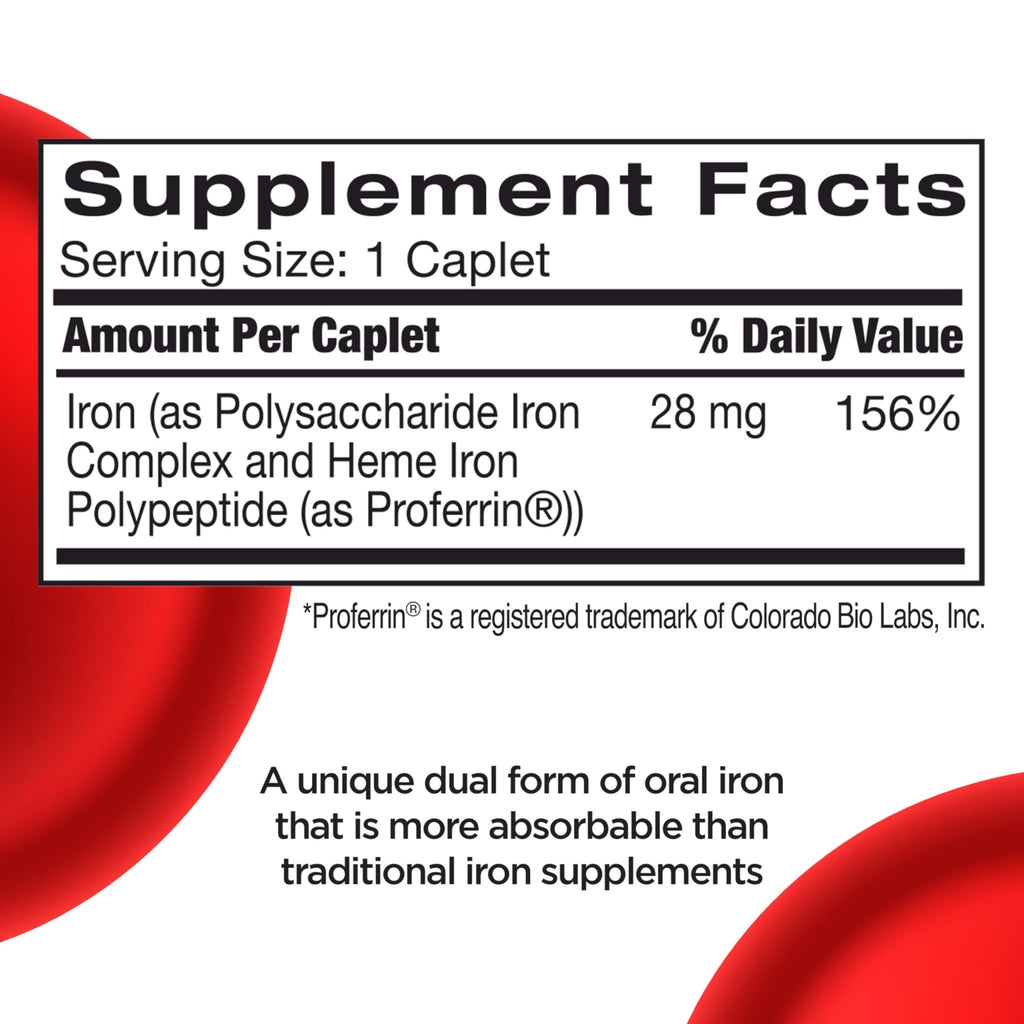 Feosol Complete Iron Supplement Caplets, Bifera Iron for High Absorption, Heme and Non-Heme Dual Action Minimizes Side Effects, 1 Per Day - FENGGESTORE20