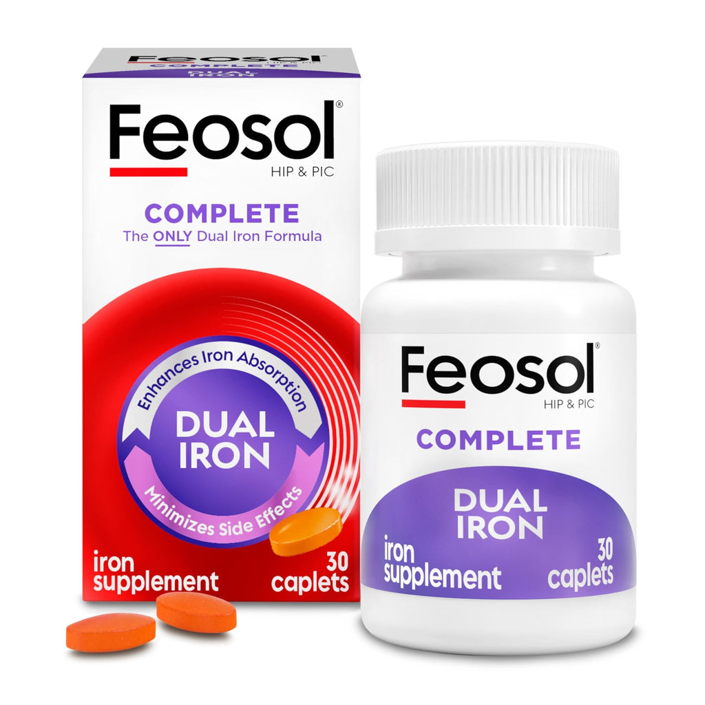 Feosol Complete Iron Supplement Caplets, Bifera Iron for High Absorption, Heme and Non-Heme Dual Action Minimizes Side Effects, 1 Per Day - FENGGESTORE20