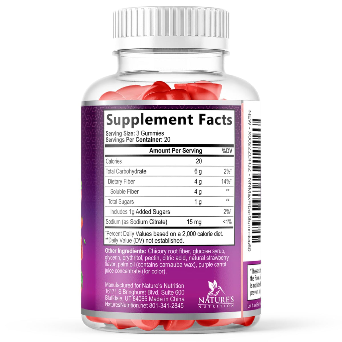 Fiber Gummies for Adults - Soluble Fiber 4g Per Serving - Plant-Based Prebiotic Fiber Supplement for Digestive Health, Gut Health, & Regularity Support - Vegan Gummy - FENGGESTORE20