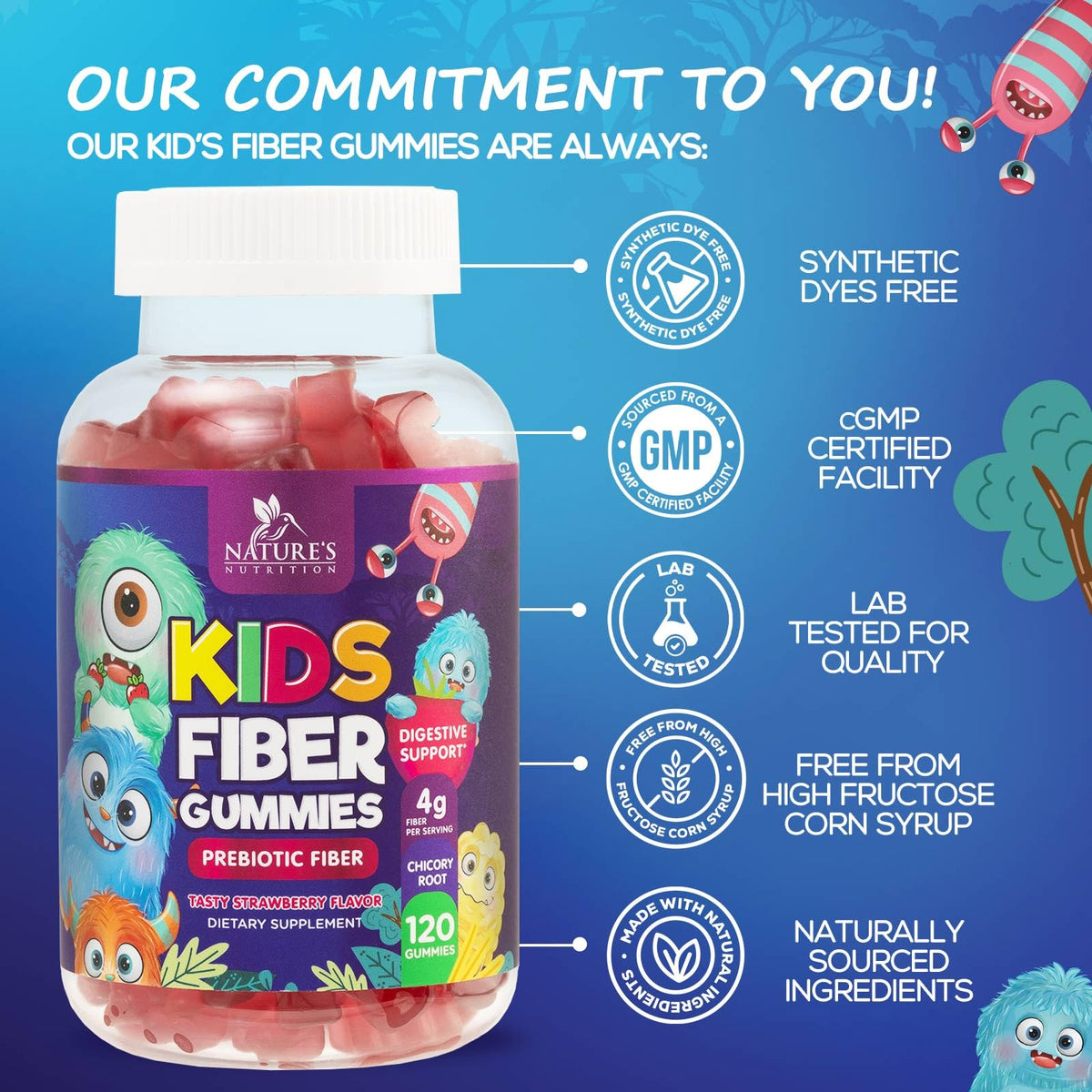 Fiber Gummies for Kids 4g Per Serving - Daily Fiber Gummy Supplement for Kids - Soluble Inulin Prebiotic Gummy for Digestive Health Support - Plant-Based Regularity - FENGGESTORE20