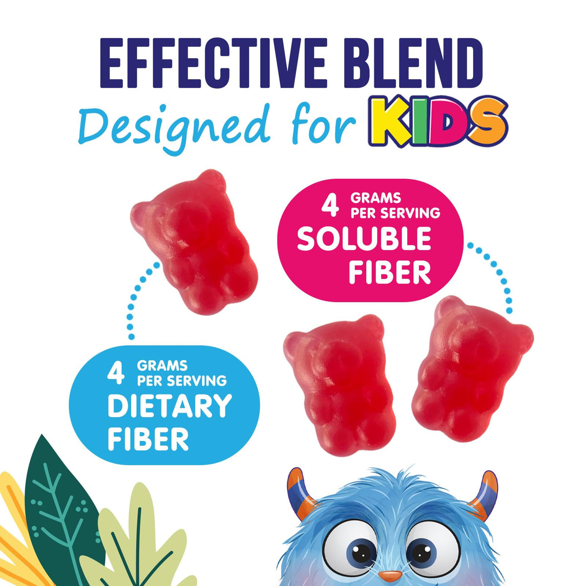 Fiber Gummies for Kids 4g Per Serving - Daily Fiber Gummy Supplement for Kids - Soluble Inulin Prebiotic Gummy for Digestive Health Support - Plant-Based Regularity - FENGGESTORE20