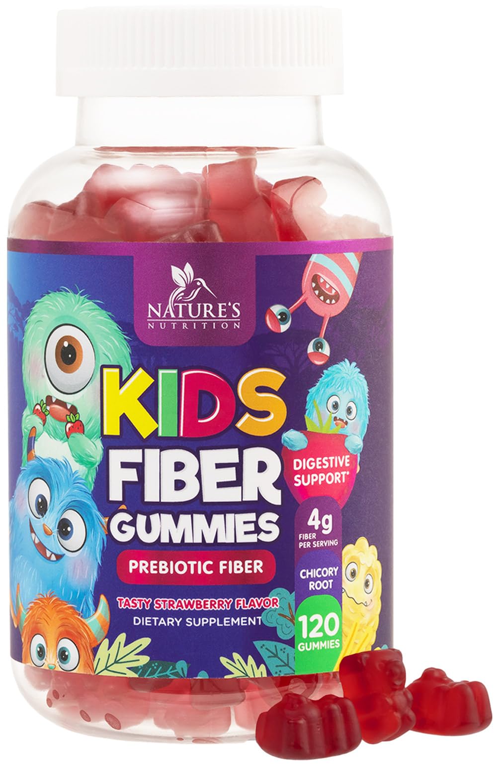 Fiber Gummies for Kids 4g Per Serving - Daily Fiber Gummy Supplement for Kids - Soluble Inulin Prebiotic Gummy for Digestive Health Support - Plant-Based Regularity - FENGGESTORE20