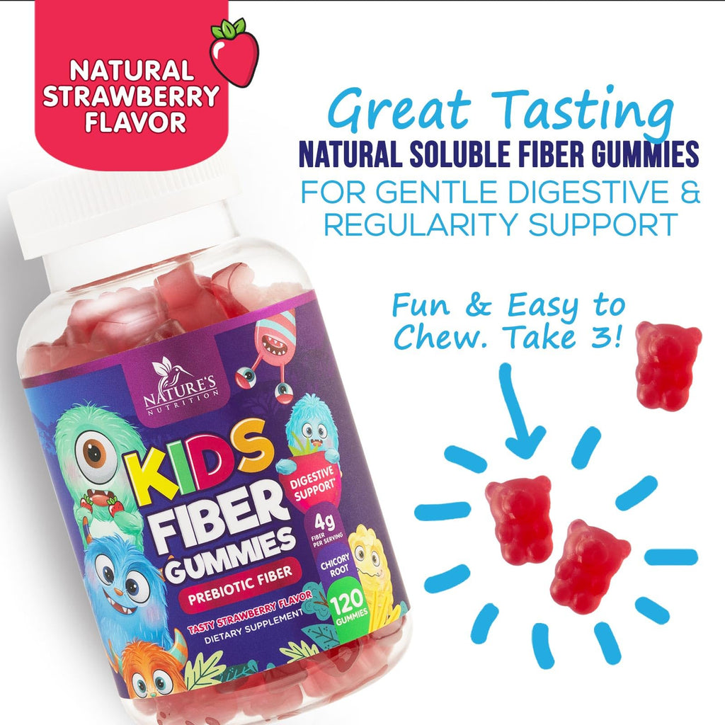 Fiber Gummies for Kids 4g Per Serving - Daily Fiber Gummy Supplement for Kids - Soluble Inulin Prebiotic Gummy for Digestive Health Support - Plant-Based Regularity - FENGGESTORE20