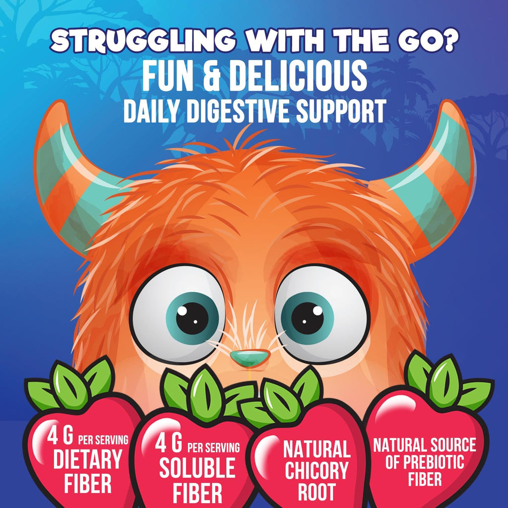 Fiber Gummies for Kids 4g Per Serving - Daily Fiber Gummy Supplement for Kids - Soluble Inulin Prebiotic Gummy for Digestive Health Support - Plant-Based Regularity - FENGGESTORE20
