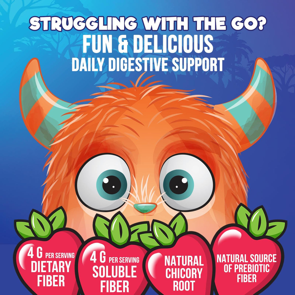 Fiber Gummies for Kids 4g Per Serving - Daily Fiber Gummy Supplement for Kids - Soluble Inulin Prebiotic Gummy for Digestive Health Support - Plant-Based Regularity - FENGGESTORE20