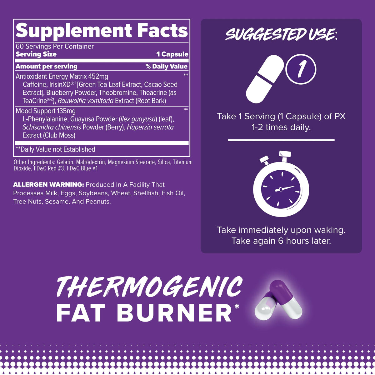 FINAFLEX PX PRO Xanthine - 60 Capsules - Thermogenic - Promotes Energy, Focus & Appetite Suppression - FENGGESTORE20