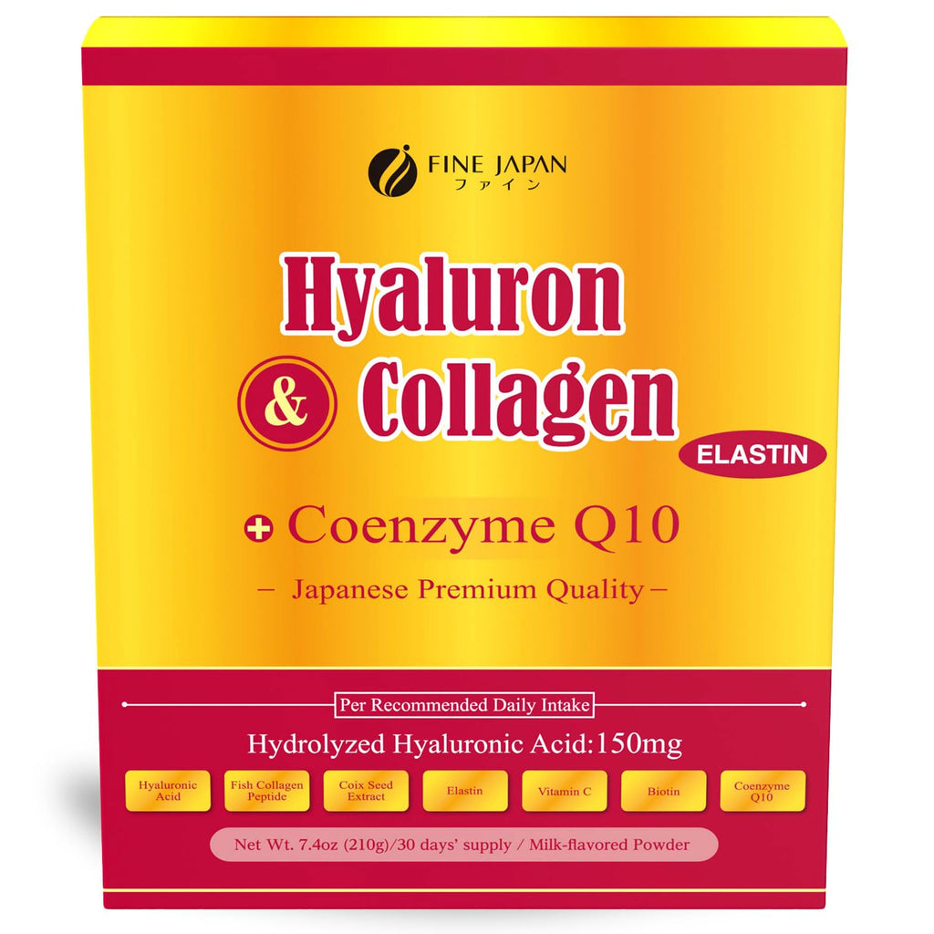 FINE JAPAN Premium Marine Collagen Powder with Hyaluronic Acid, CoQ10 & Elastin - Non-GMO - 30 Servings (210g / 7.4oz) Made in Japan - FENGGESTORE20
