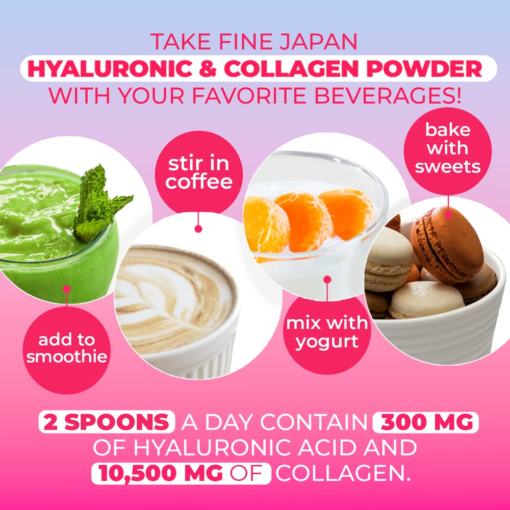 FINE JAPAN Premium Marine Collagen Powder with Hyaluronic Acid, CoQ10 & Elastin - Non-GMO - 30 Servings (210g / 7.4oz) Made in Japan - FENGGESTORE20
