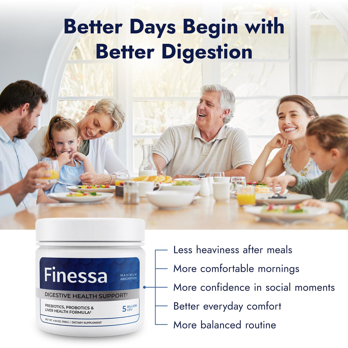 Finessa Digestive Probiotic Drink - 2in1 Digestive Health, Liver Cleanse Detox & Repair | Constipation, Gas and Bloating Relief | Gut Health Blend with Prebiotics & Probiotics - FENGGESTORE20