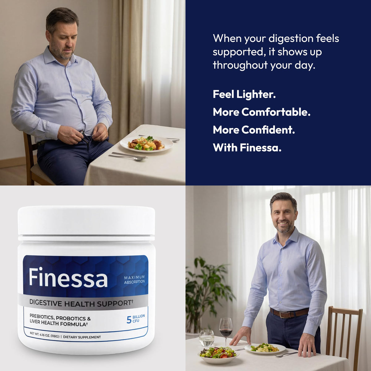 Finessa Digestive Probiotic Drink - 2in1 Digestive Health, Liver Cleanse Detox & Repair | Constipation, Gas and Bloating Relief | Gut Health Blend with Prebiotics & Probiotics - FENGGESTORE20