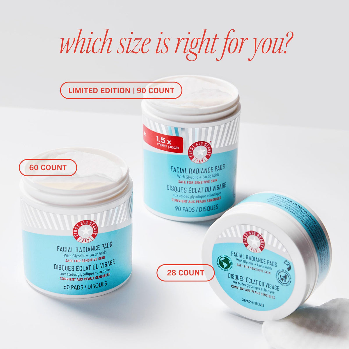 First Aid Beauty - Facial Radiance Pads with Glycolic & Lactic Acids, Daily Exfoliating Pads with AHA, Visibly Smaller Pores, Help Tone & Brighten Skin, One-Step Makeup Prep, Compostable, 28 - FENGGESTORE20