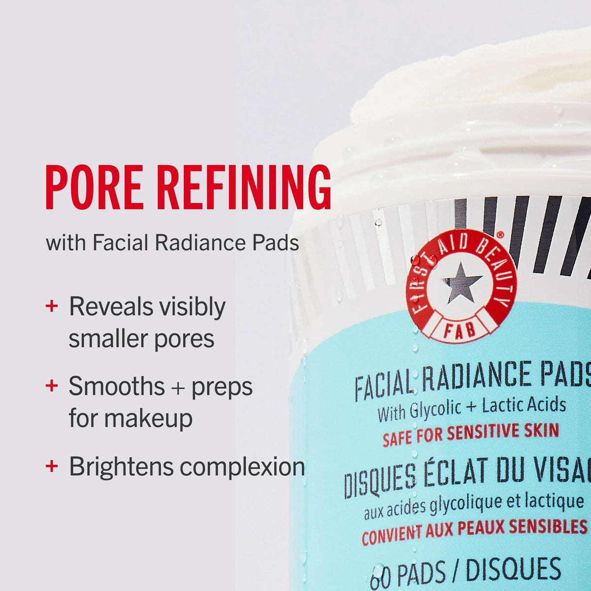 First Aid Beauty - Facial Radiance Pads with Glycolic & Lactic Acids, Daily Exfoliating Pads with AHA, Visibly Smaller Pores, Help Tone & Brighten Skin, One-Step Makeup Prep, Compostable, 28 - FENGGESTORE20