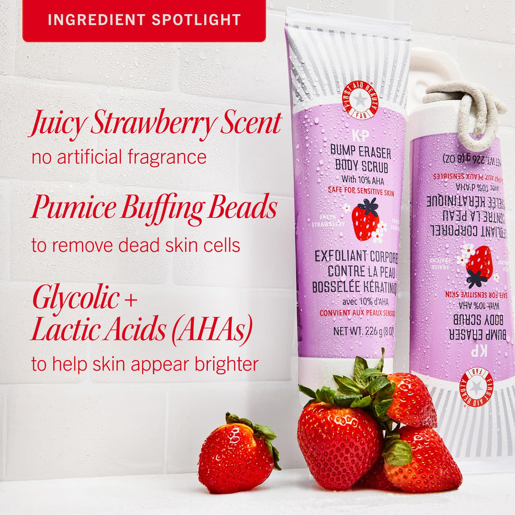 First Aid Beauty - KP Bump Eraser Body Scrub with 10% AHA, Keratosis Pilaris Exfoliator with Glycolic and Lactic acids, Helps Reduce Chicken Skin Bumps - FENGGESTORE20