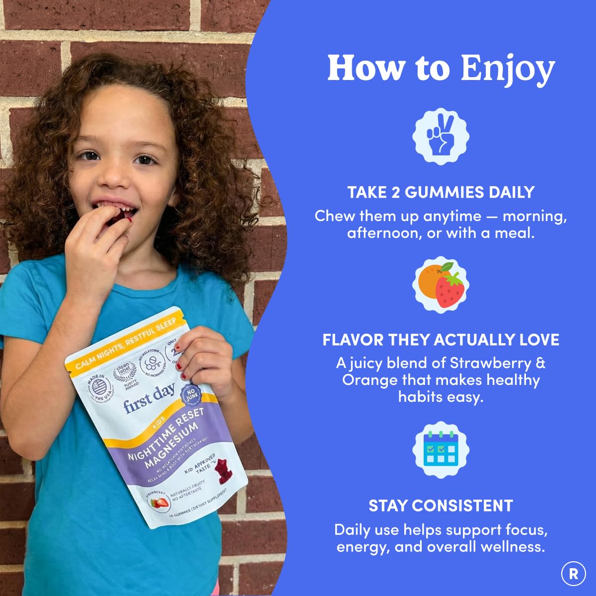 FIRST DAY Kids Magnesium Citrate Gummies (Ages 4+) with No Melatonin | Calm Kids Magnesium Gummies | Bedtime Supplement for Better Sleep with Suntheanine - FENGGESTORE20