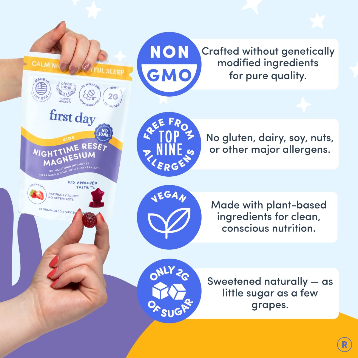 FIRST DAY Kids Magnesium Citrate Gummies (Ages 4+) with No Melatonin | Calm Kids Magnesium Gummies | Bedtime Supplement for Better Sleep with Suntheanine - FENGGESTORE20