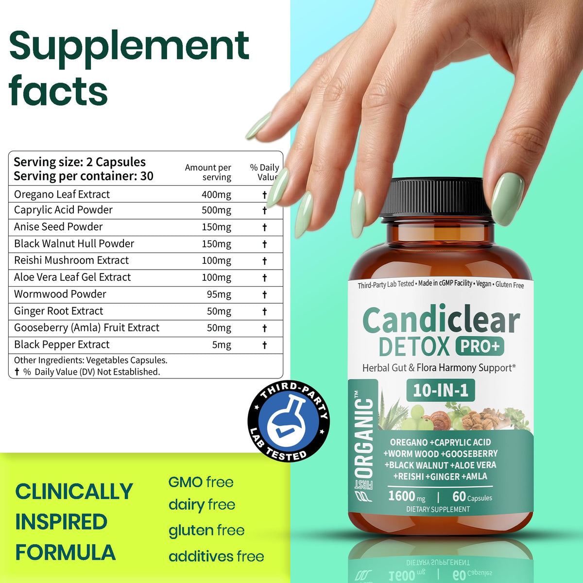 FIRSTORGANIC Candiclear Detox Pro+ | Pack of 2 | Feminine Gut & Flora Harmony Support |Oregano, Black Walnut & More | Third-Party Tested, cGMP Facility, - FENGGESTORE20