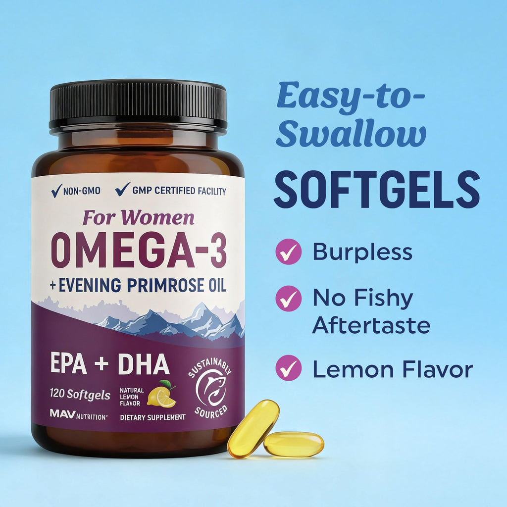 Fish Oil Omega 3 Supplements for Women | DHA + EPA | Heart Health, Hormone Balance, Skin & Wellness Support | 600MG Omega3 + 800MG Evening Primrose Oil - FENGGESTORE20
