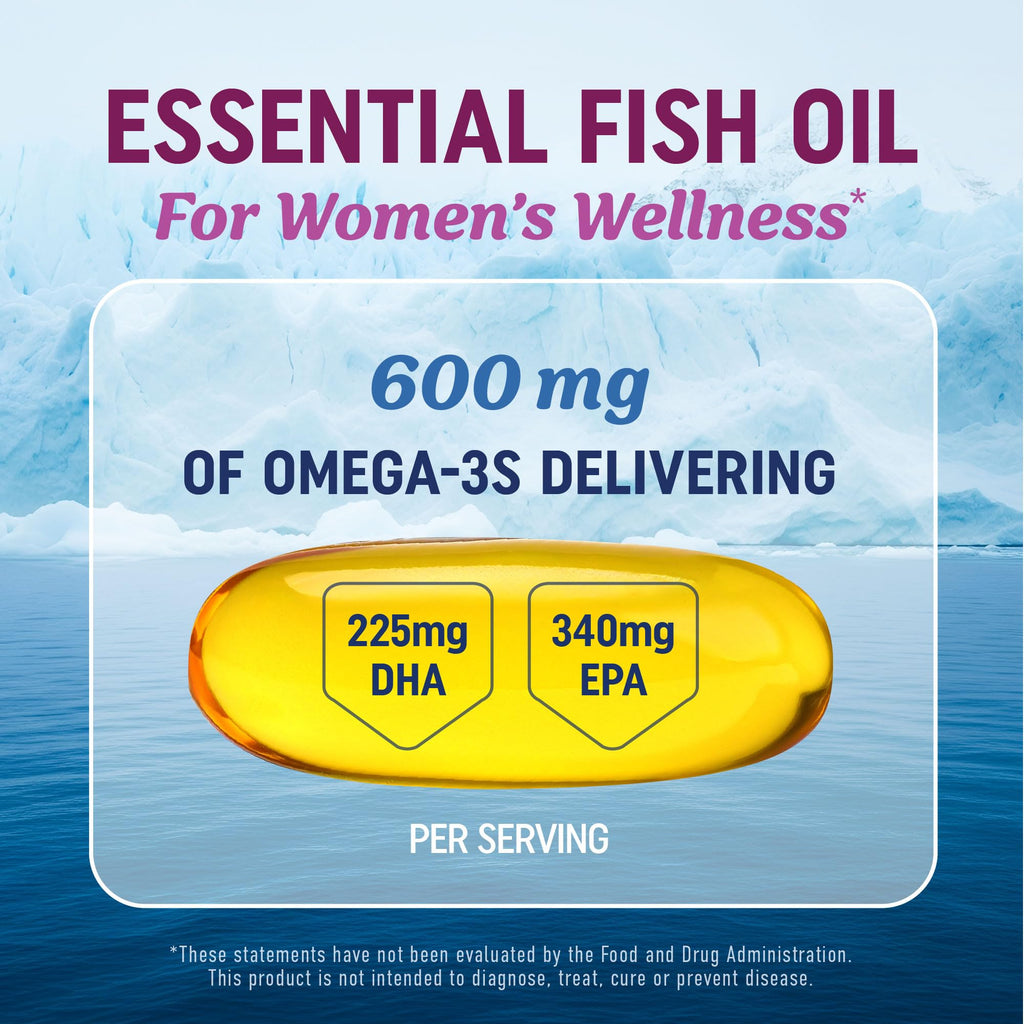 Fish Oil Omega 3 Supplements for Women | DHA + EPA | Heart Health, Hormone Balance, Skin & Wellness Support | 600MG Omega3 + 800MG Evening Primrose Oil - FENGGESTORE20