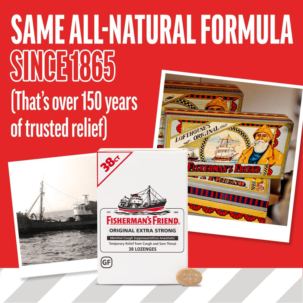 Fisherman's Friend Original Extra Strong Cough Lozenges (38 Drops x 6-Pack), 10mg Natural Menthol, Cooling Relief from Sore Throat, Persistent Cough & Everyday Irritation, Vegan & Gluten-Free - FENGGESTORE20
