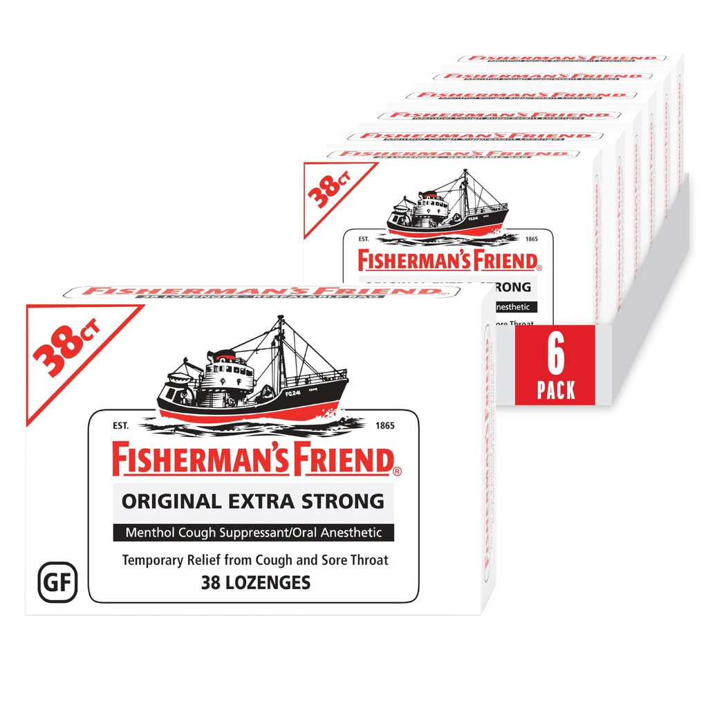 Fisherman's Friend Original Extra Strong Cough Lozenges (38 Drops x 6-Pack), 10mg Natural Menthol, Cooling Relief from Sore Throat, Persistent Cough & Everyday Irritation, Vegan & Gluten-Free - FENGGESTORE20