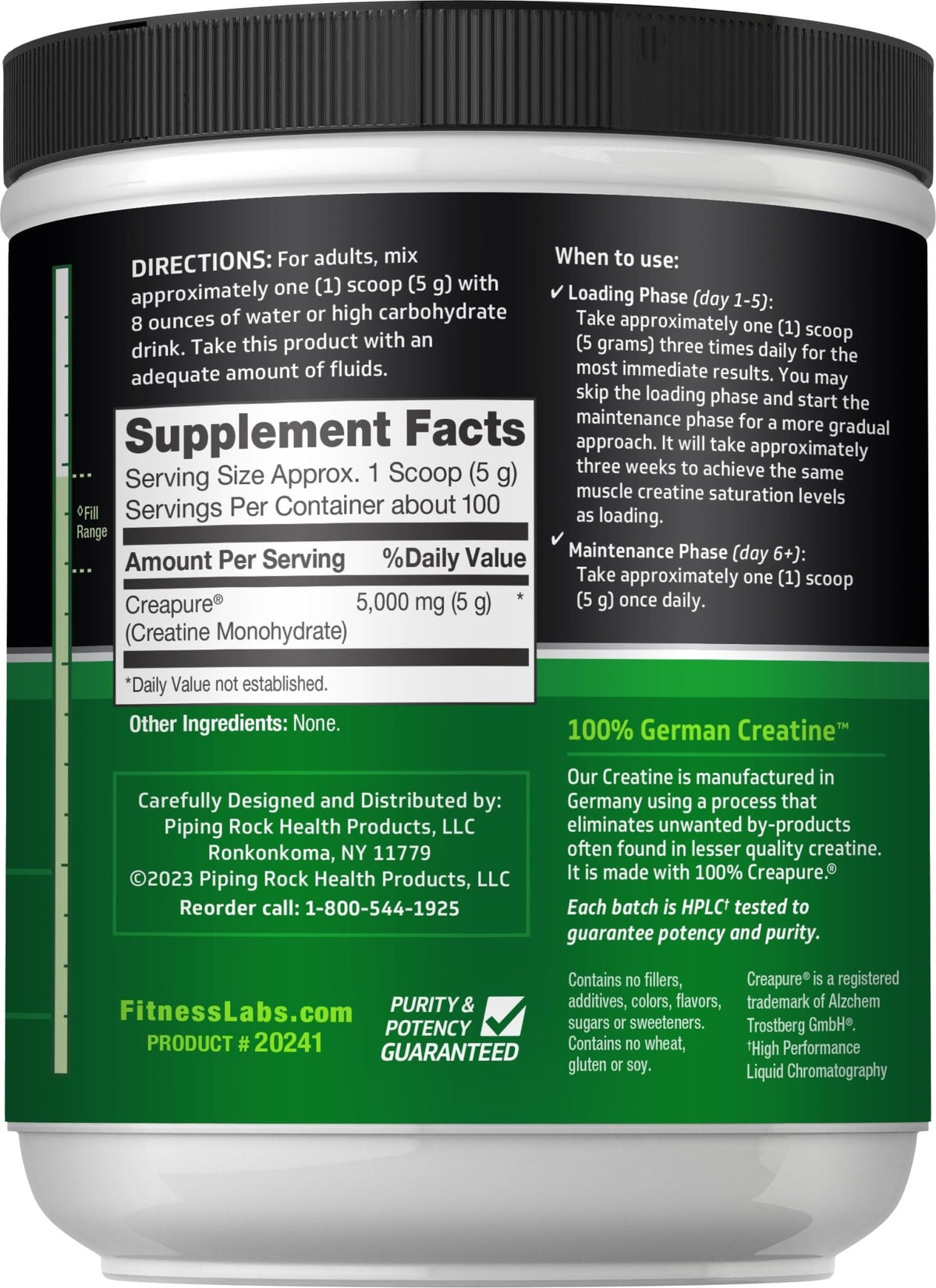 Fitness Labs German Creatine Monohydrate Powder | 500 Grams | Creapure Fitness Supplement | for Men & Women | Unflavored | 100 Servings - FENGGESTORE20