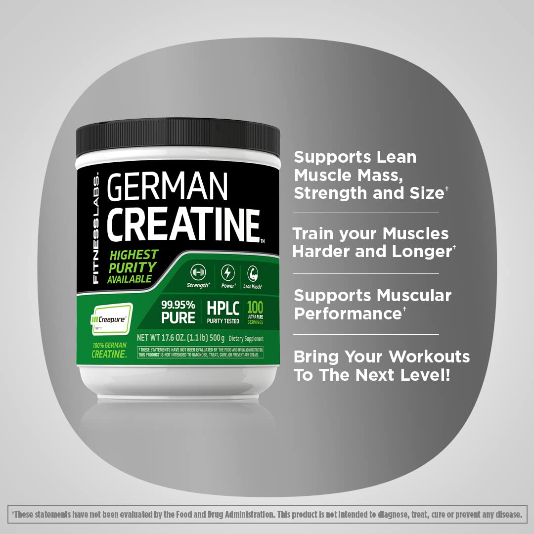 Fitness Labs German Creatine Monohydrate Powder | 500 Grams | Creapure Fitness Supplement | for Men & Women | Unflavored | 100 Servings - FENGGESTORE20