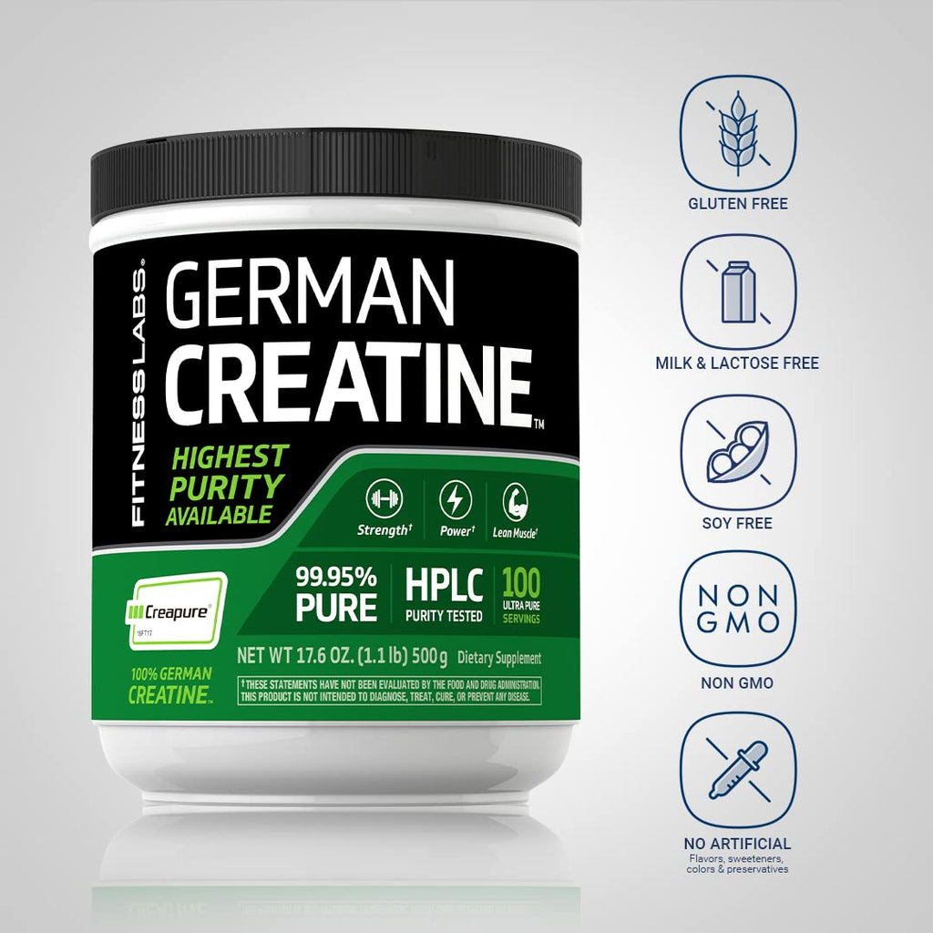 Fitness Labs German Creatine Monohydrate Powder | 500 Grams | Creapure Fitness Supplement | for Men & Women | Unflavored | 100 Servings - FENGGESTORE20