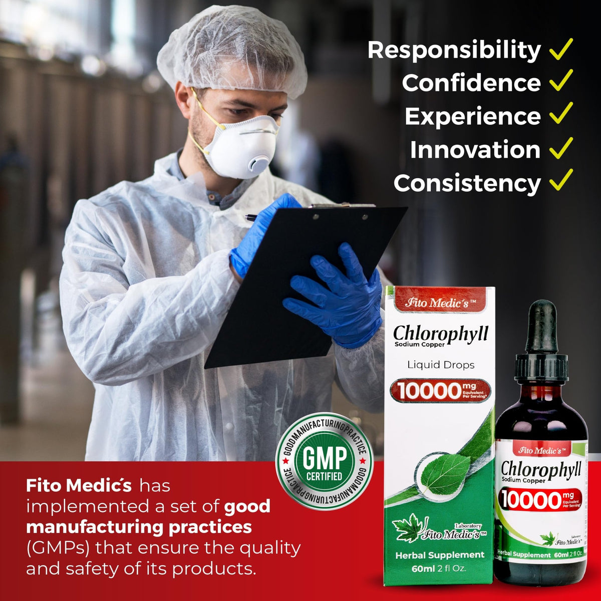 FITO MEDIC'S Lab | Liquid Chlorophyll | Chlorophyll Liquid Drops | 50 mg 200:1 Ratio Extract per Serving. - FENGGESTORE20