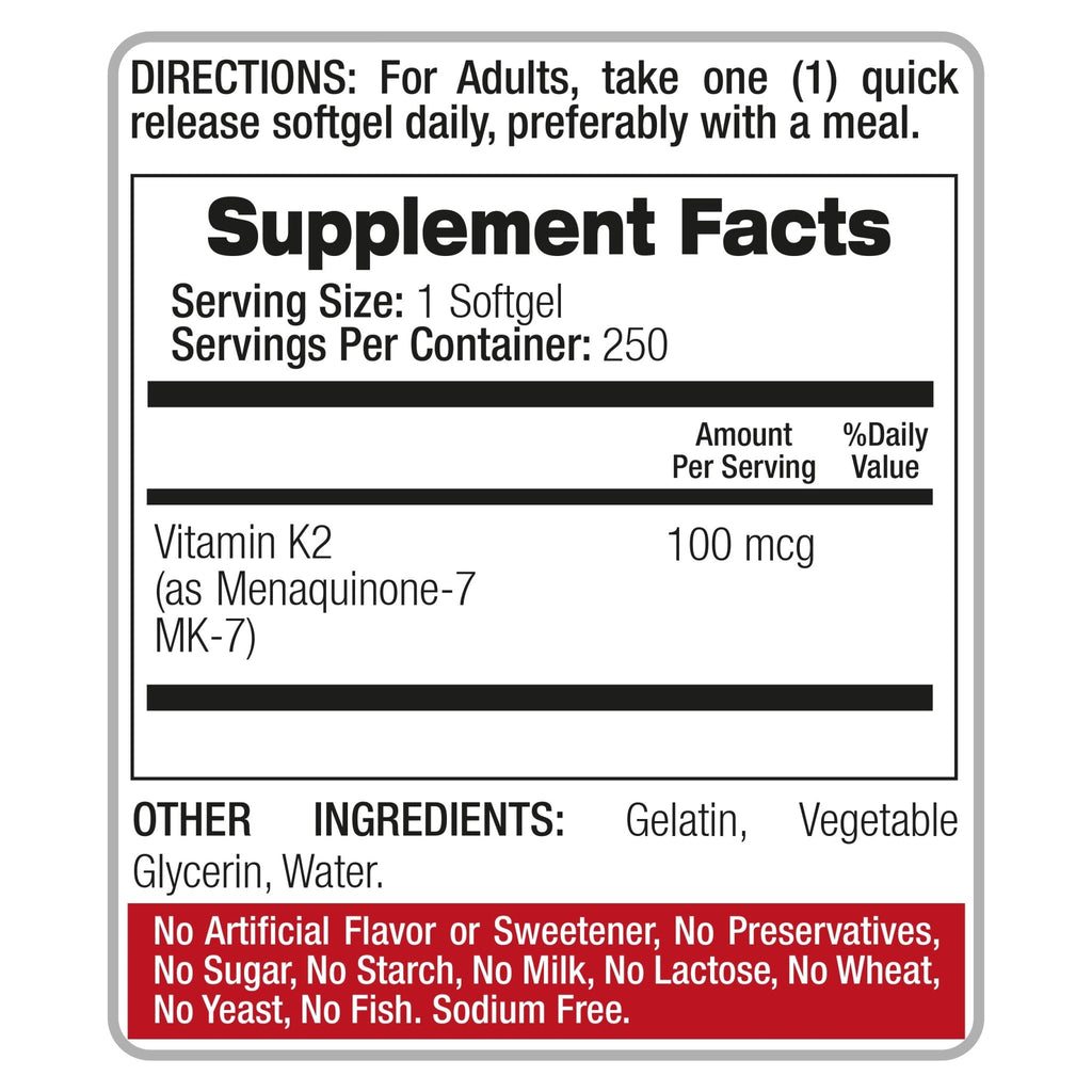 FITO MEDIC'S Lab | Vitamin k2 | k2 Vitamin Supplement | Vitamin k | 250 softgels | 100 mcg | - FENGGESTORE20