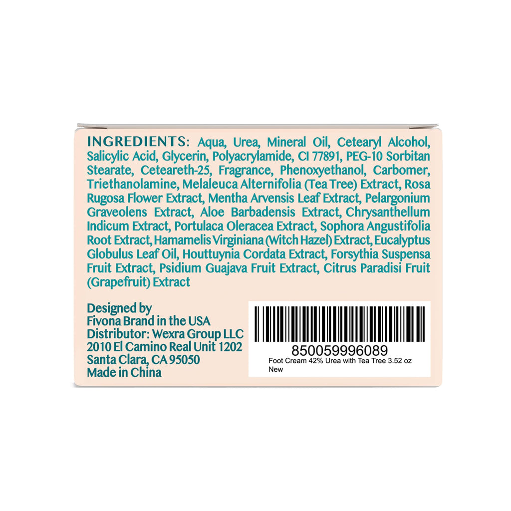 FIVONA 42% Urea Foot Cream for Thick, Rough Dry Skin - Maximum Strength Callus Softening with 2% Salicylic Acid, Tea Tree & Aloe Vera, 100g (3.5 oz) - Deep Moisturizing Foot Care - FENGGESTORE20