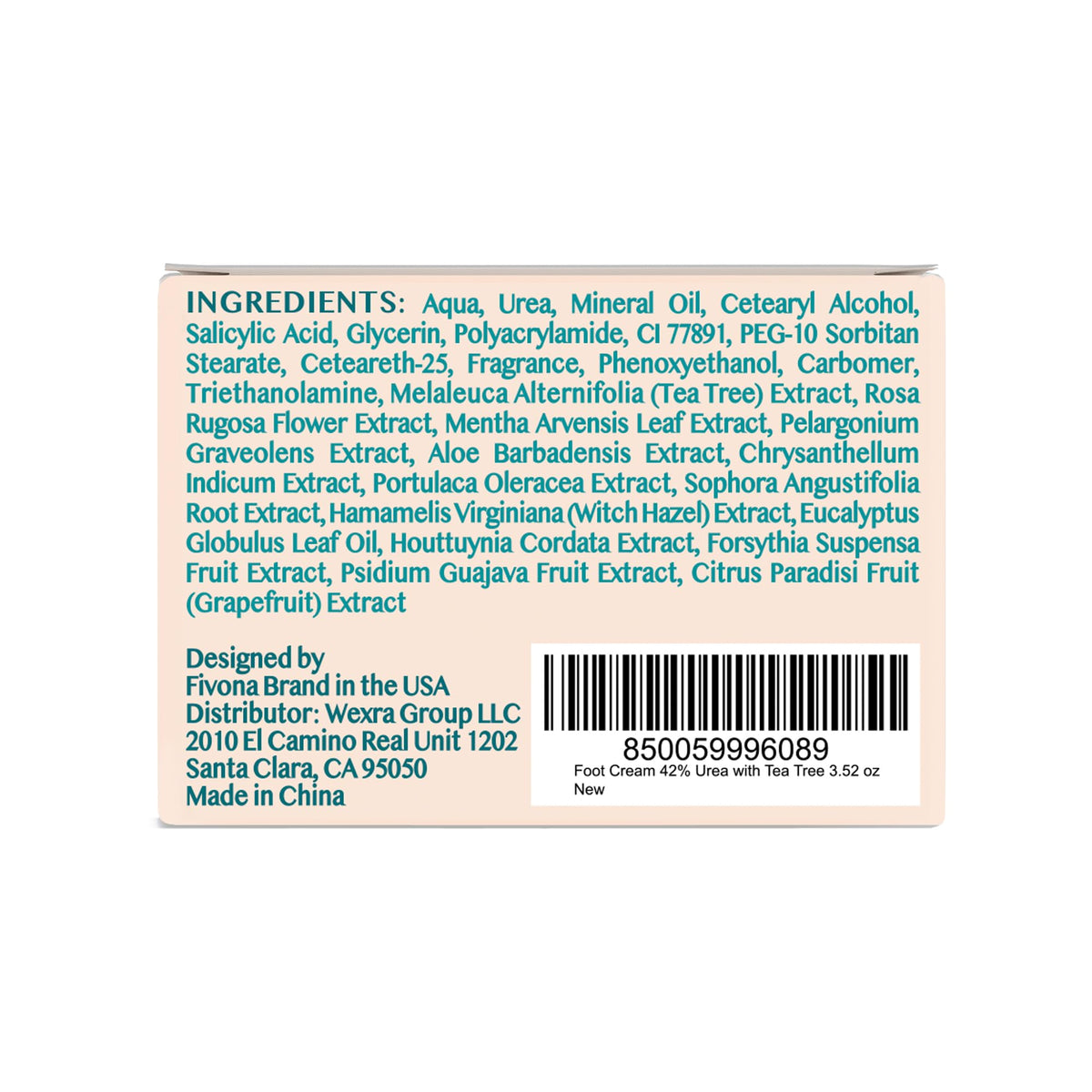 FIVONA 42% Urea Foot Cream for Thick, Rough Dry Skin - Maximum Strength Callus Softening with 2% Salicylic Acid, Tea Tree & Aloe Vera, 100g (3.5 oz) - Deep Moisturizing Foot Care - FENGGESTORE20