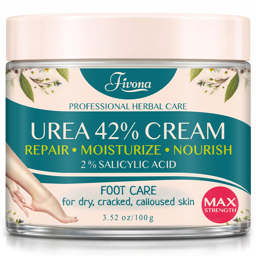 FIVONA 42% Urea Foot Cream for Thick, Rough Dry Skin - Maximum Strength Callus Softening with 2% Salicylic Acid, Tea Tree & Aloe Vera, 100g (3.5 oz) - Deep Moisturizing Foot Care - FENGGESTORE20