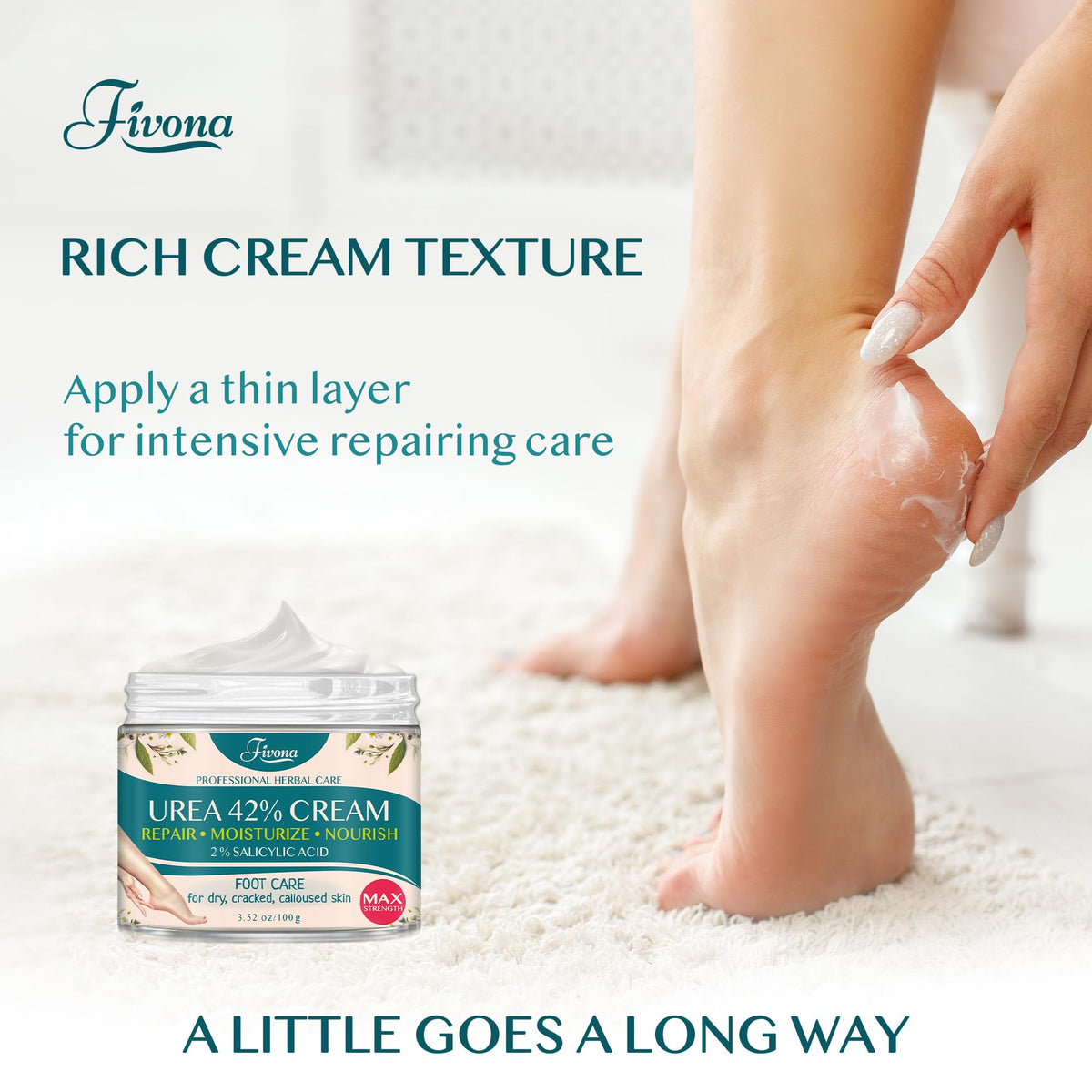FIVONA 42% Urea Foot Cream for Thick, Rough Dry Skin - Maximum Strength Callus Softening with 2% Salicylic Acid, Tea Tree & Aloe Vera, 100g (3.5 oz) - Deep Moisturizing Foot Care - FENGGESTORE20