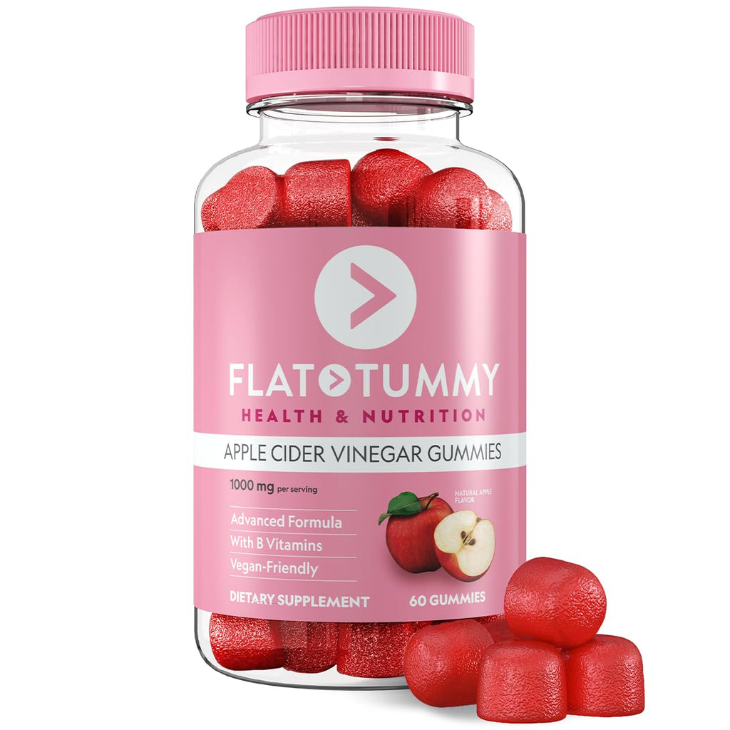 Flat Tummy Apple Cider Vinegar Gummies, 60 Count – ACV Gummies, Detox, Support Gut Health – Vegan-Friendly, Non-GMO - Beet and Pomegranate - FENGGESTORE20
