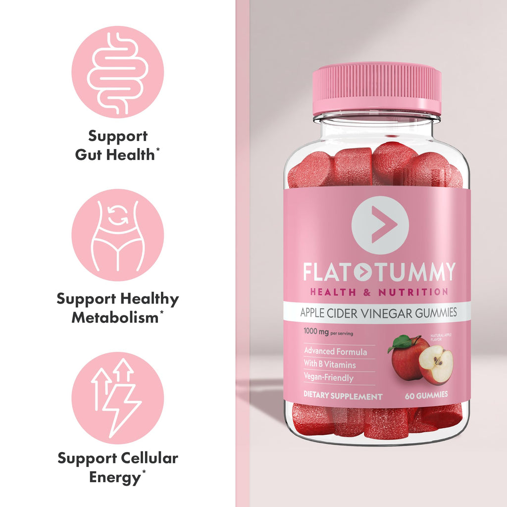 Flat Tummy Apple Cider Vinegar Gummies, 60 Count – ACV Gummies, Detox, Support Gut Health – Vegan-Friendly, Non-GMO - Beet and Pomegranate - FENGGESTORE20