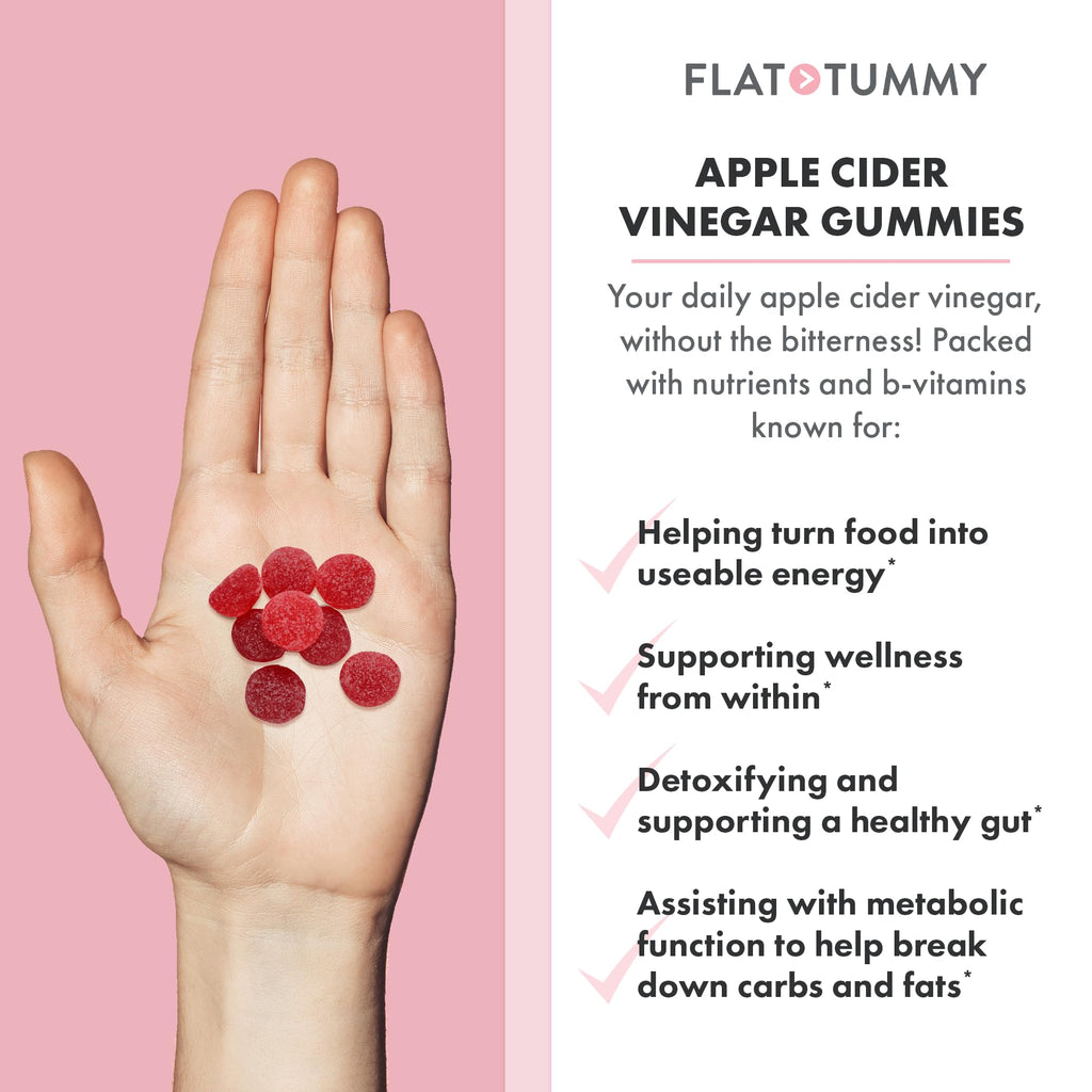 Flat Tummy Apple Cider Vinegar Gummies, 60 Count – ACV Gummies, Detox, Support Gut Health – Vegan-Friendly, Non-GMO - Beet and Pomegranate - FENGGESTORE20