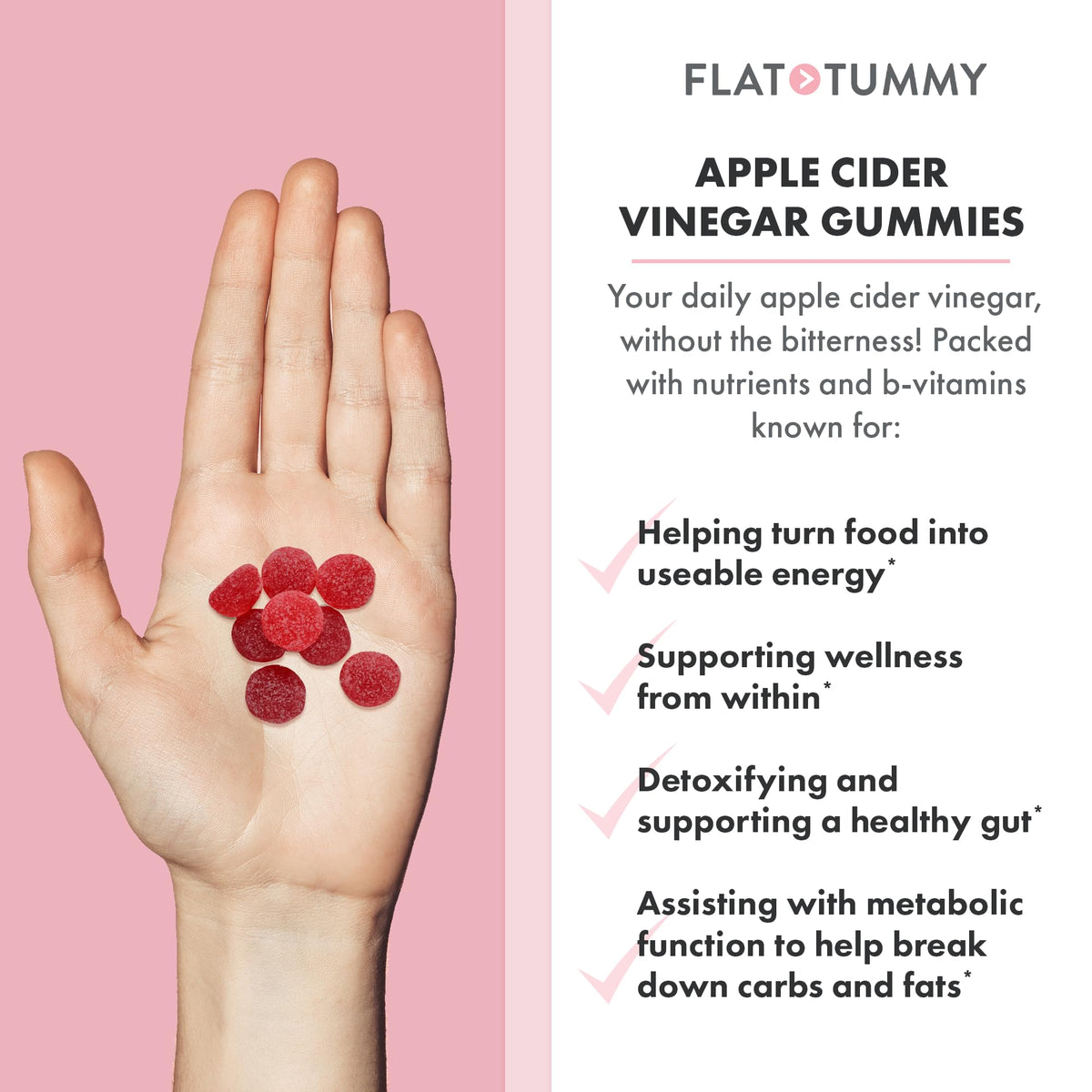 Flat Tummy Apple Cider Vinegar Gummies, 60 Count – ACV Gummies, Detox, Support Gut Health – Vegan-Friendly, Non-GMO - Beet and Pomegranate - FENGGESTORE20