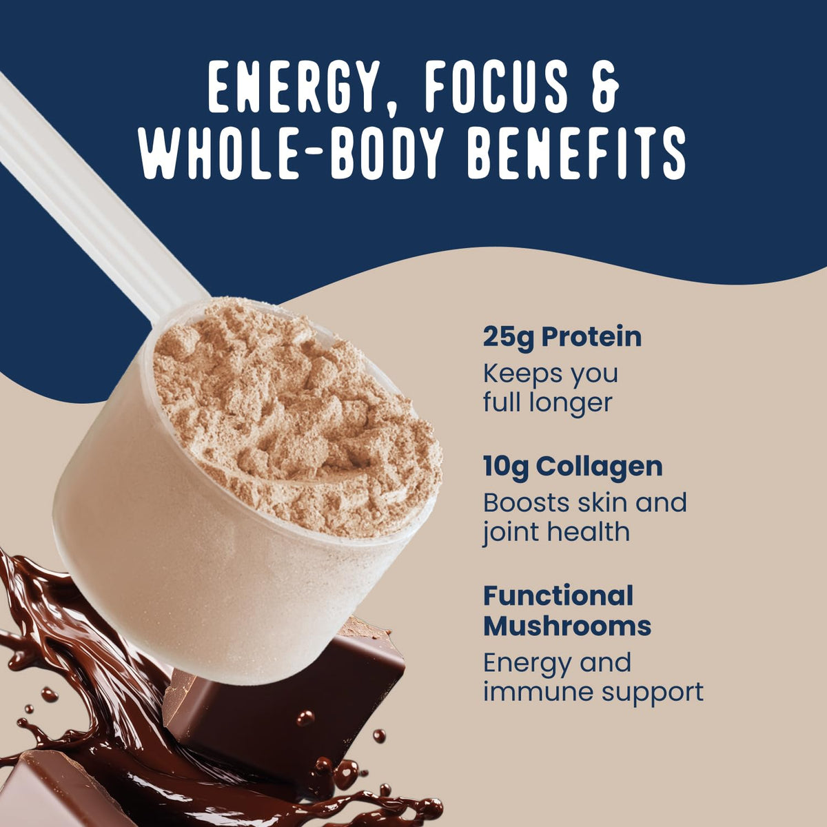 FlavCity Chocolate All in One Protein Shake Powder - On the Go Meal Alternative + Collagen Peptides, Reishi & Cordyceps - Focus, Skin, Hair & Joint Support - FENGGESTORE20
