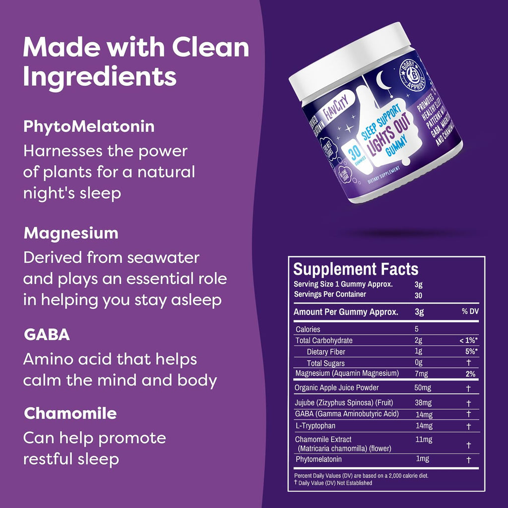 FlavCity Melatonin Sleep Gummies for Adults, Lights Out Gummy - Chewable Sleep Support Supplement with Plant-Based GABA, Magnesium - FENGGESTORE20