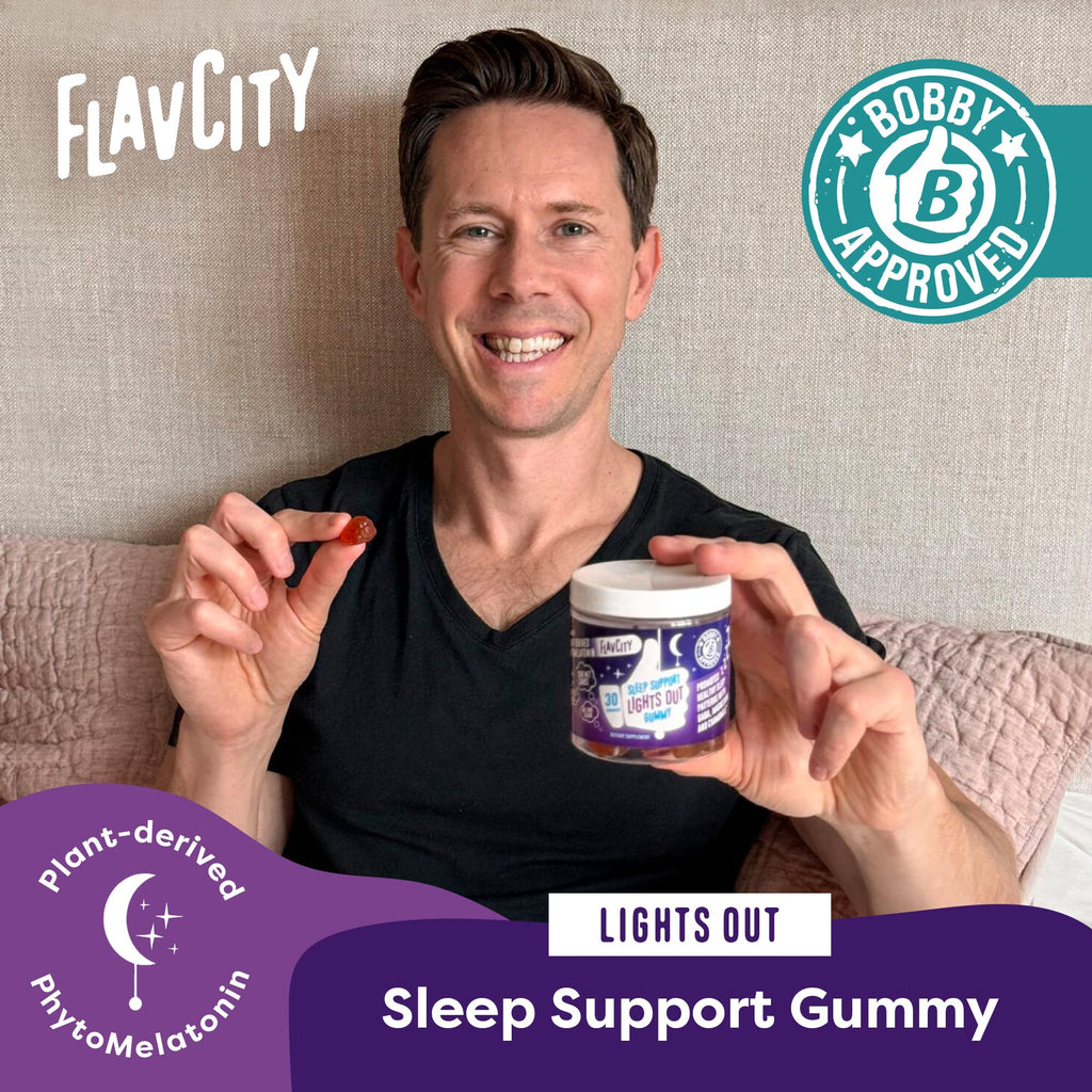 FlavCity Melatonin Sleep Gummies for Adults, Lights Out Gummy - Chewable Sleep Support Supplement with Plant-Based GABA, Magnesium - FENGGESTORE20