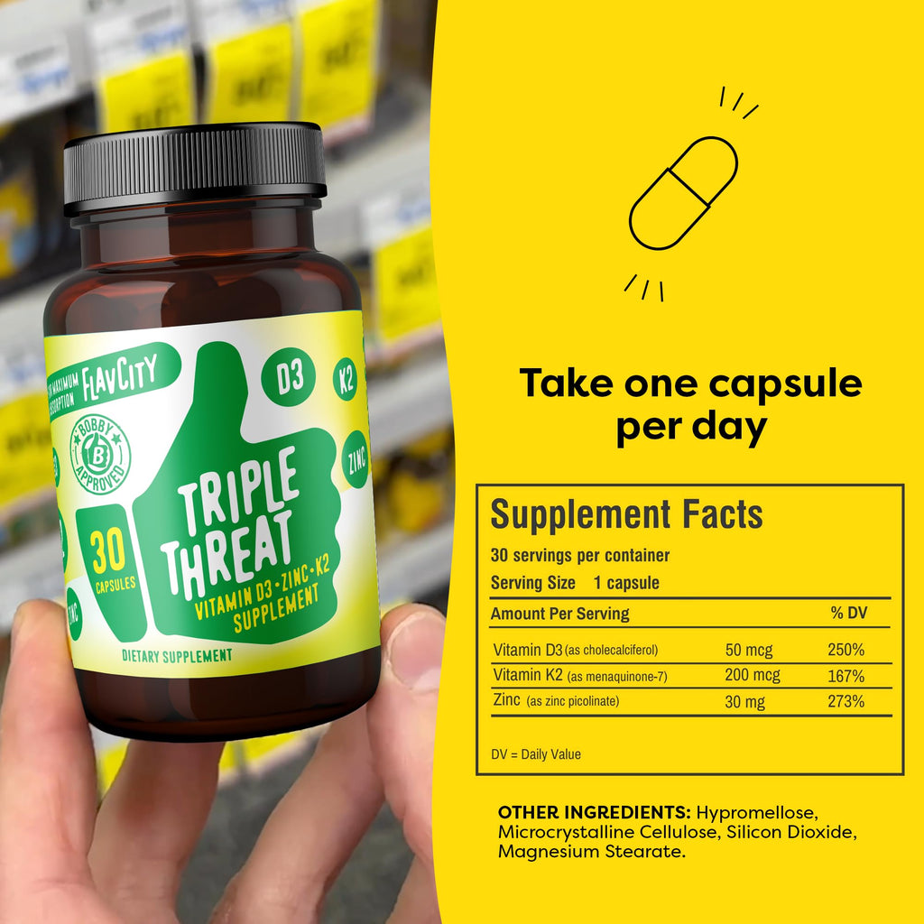 FlavCity Vitamin D3, K2 & Zinc - Triple Threat Supplement - Daily or Seasonal Immune Support - Vitamin D with K2 for Enhanced Absorption - FENGGESTORE20